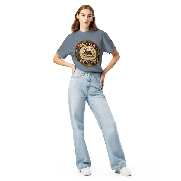 Crazy As a Sprayed Roach Tee - funny Southern sayings t-shirt in Blue Jean, front view