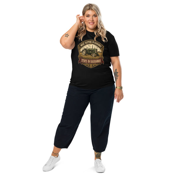 What Happens in Hardaway Stays in Hardaway Tee - Union Springs Alabama Southern hometown t-shirt in Black, front view