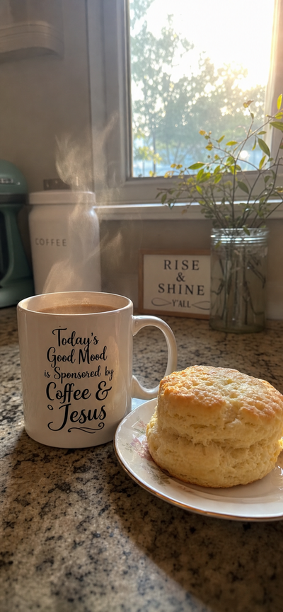 Coffee mug on a kitchen counter