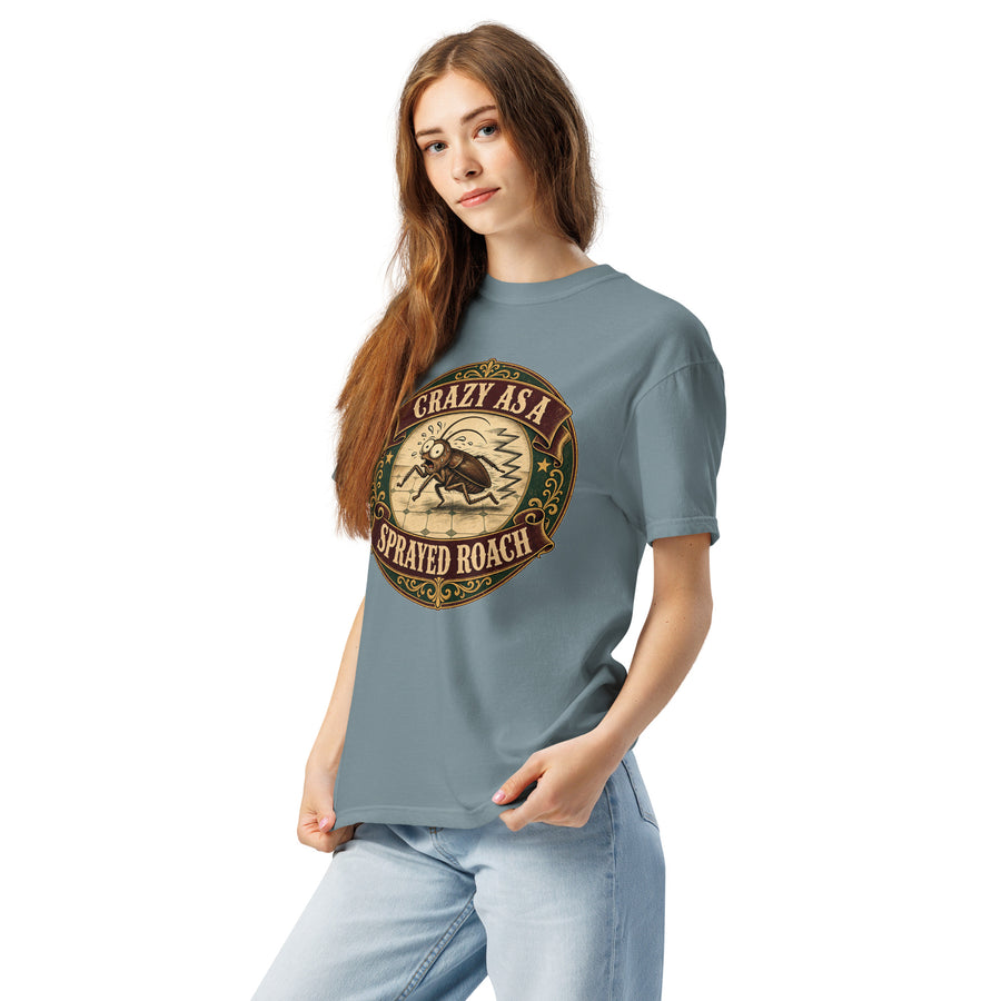 Crazy As a Sprayed Roach Tee - funny Southern sayings t-shirt in Ice Blue, left-front angle