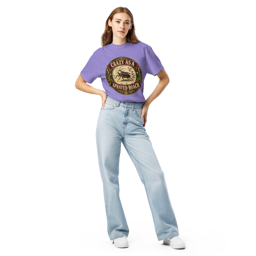 Crazy As a Sprayed Roach Tee - funny Southern sayings t-shirt in Violet, front view