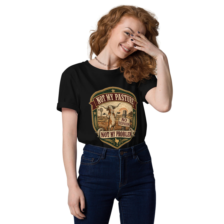 Not My Pasture Not My Problem Tee - funny Southern sayings t-shirt in Black, front view
