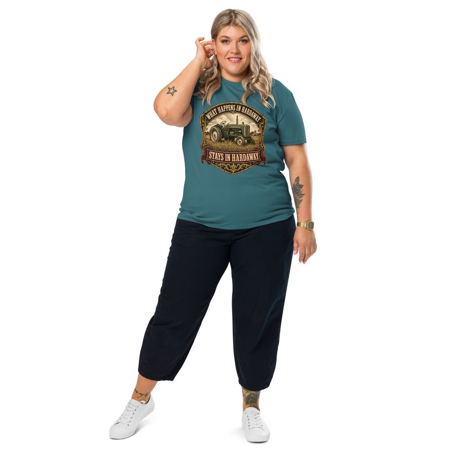 What Happens in Hardaway Stays in Hardaway Tee - Union Springs Alabama Southern hometown t-shirt in Stargazer, front view
