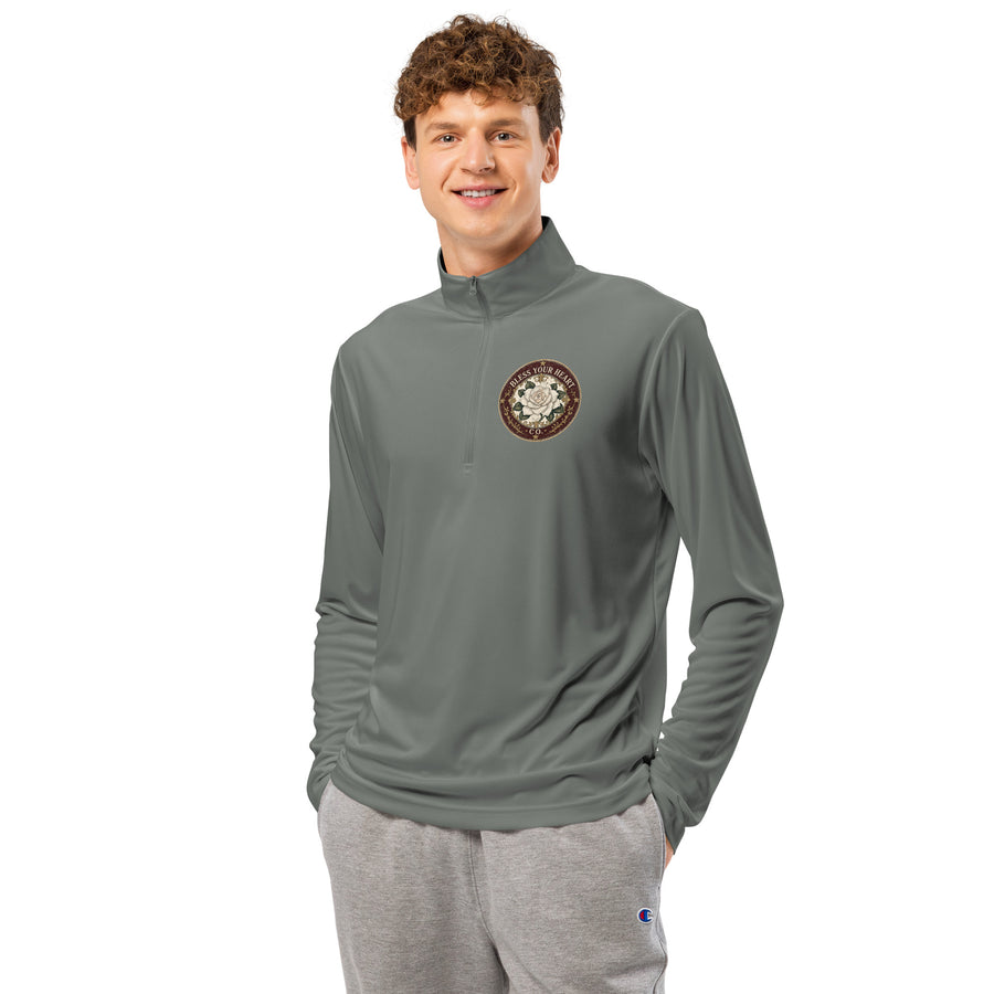 Don't Be a Salty Heifer Pullover - sassy Southern sayings quarter-zip pullover in Grey Concrete, front view