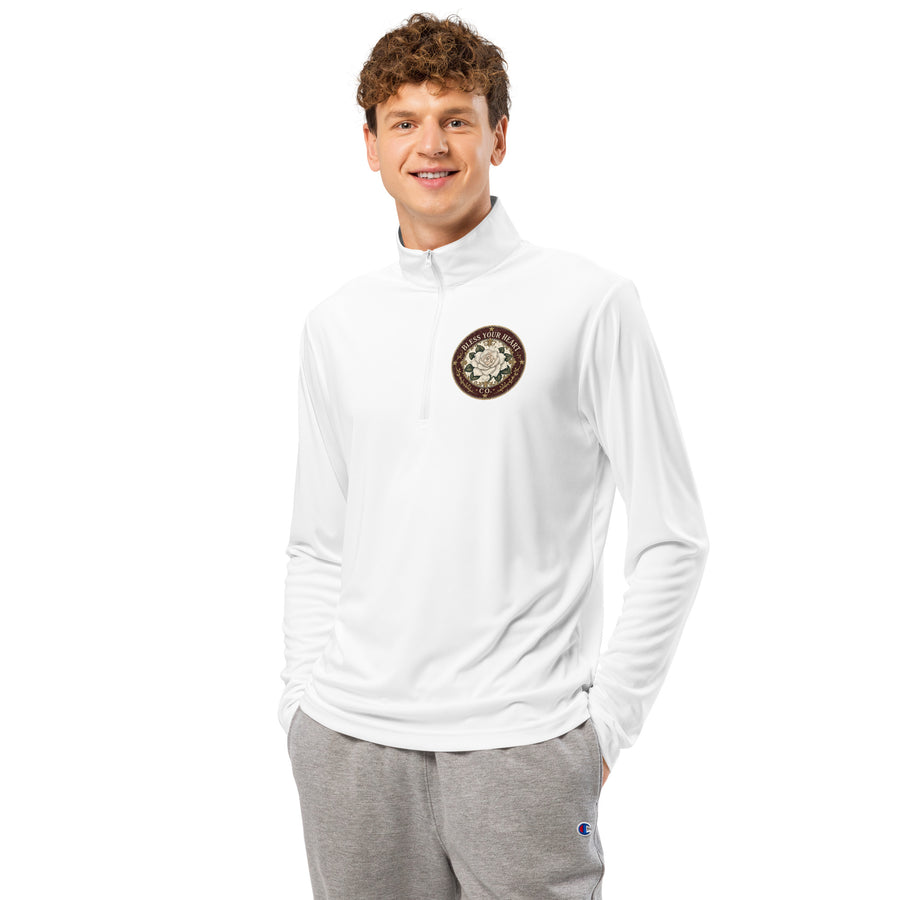 Don't Be a Salty Heifer Pullover - sassy Southern sayings quarter-zip pullover in White, front view